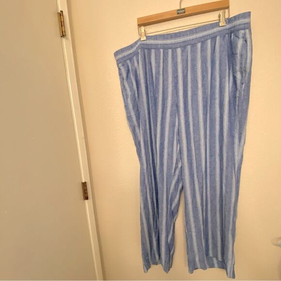OLD NAVY high waist Linen coastal blue Stripe Wide Leg pull on plus pants XXL - Picture 2 of 11